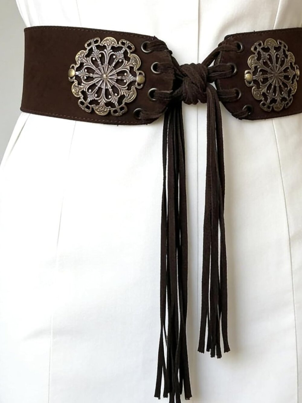 Women's Vintage Disc Renaissance-Corset-Belt 3.15" W Western Suede-Cinch-Belts w - Picture 7 of 8